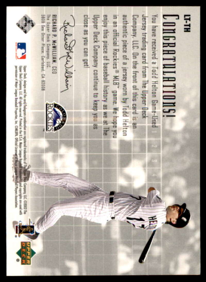 Todd Helton Card 2003 Upper Deck Lineup Time Jerseys #TH  Image 2