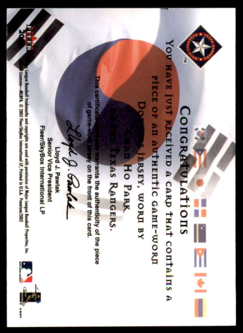 Chan Ho Park Jsy Card 2002 Fleer Premium International Pride Game Used #6  Image 2