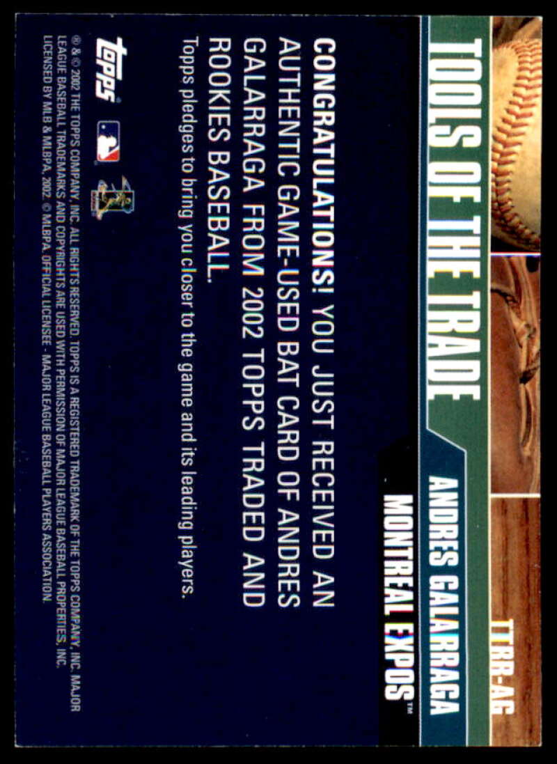Andres Galarraga Bat Card 2002 Topps Traded Tools of the Trade Relics #AG  Image 2