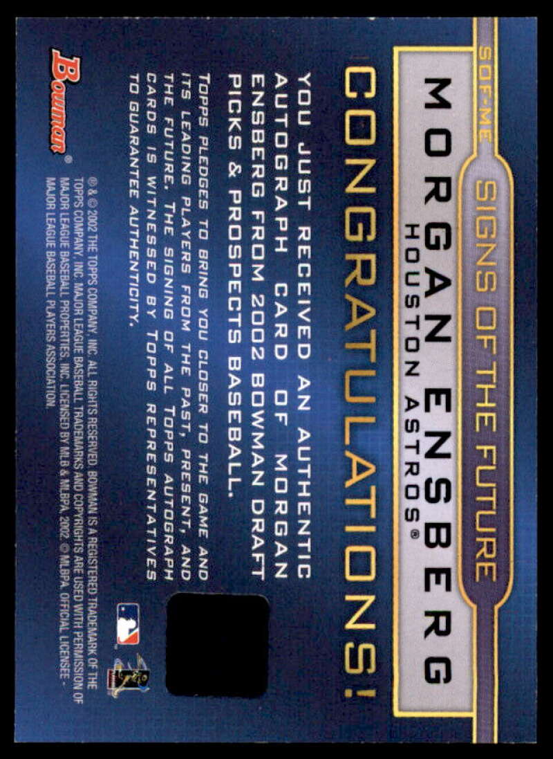 Morgan Ensberg E Card 2002 Bowman Draft Signs of the Future #ME  Image 2