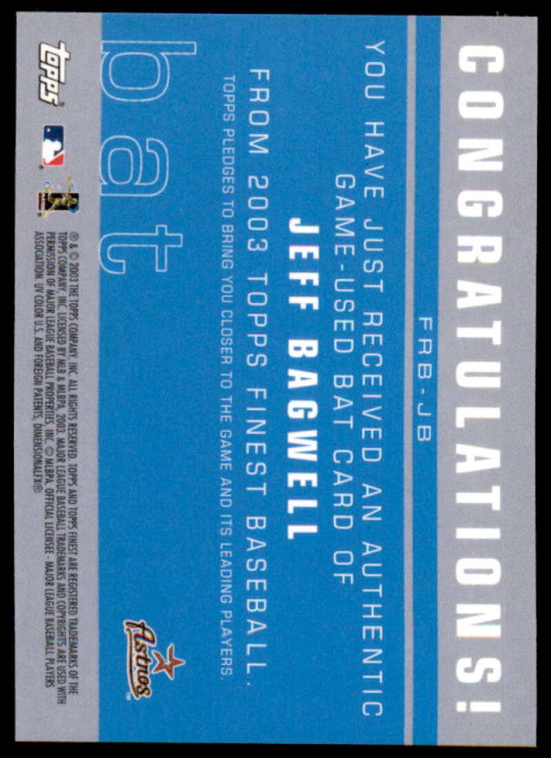 Jeff Bagwell D Card 2003 Finest Bat Relics #JB  Image 2