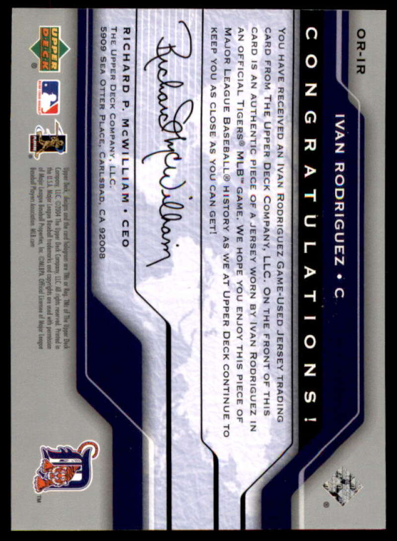 Ivan Rodriguez Card 2005 Origins Materials Jersey #IR  Image 2