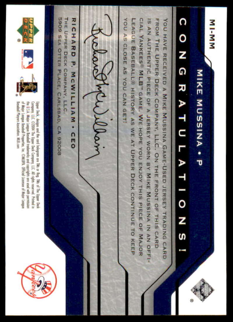 Mike Mussina Card 2005 Upper Deck Matinee Idols Jersey #MM  Image 2