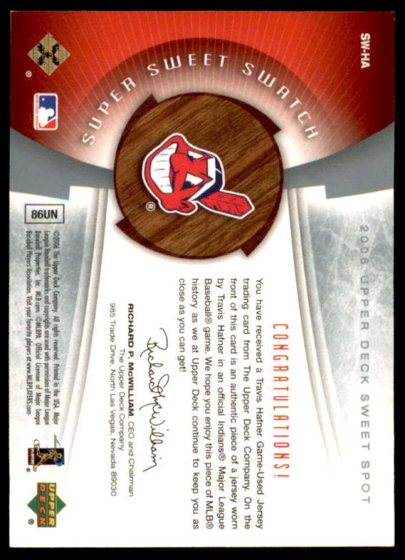 Travis Hafner Jsy Card 2006 Sweet Spot Super Sweet Swatch Platinum #SWHA  Image 2
