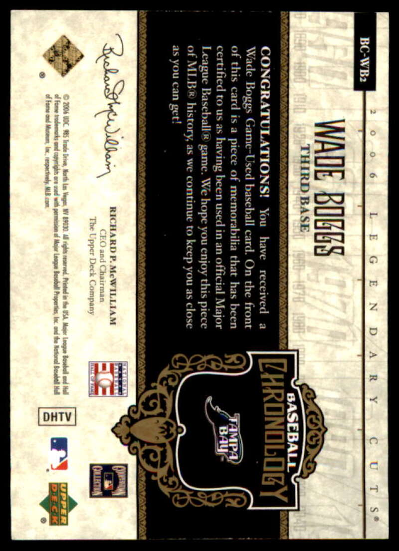 Wade Boggs Bat Card 2006 SP Legendary Cuts Baseball Chronology Materials #WB2  Image 2