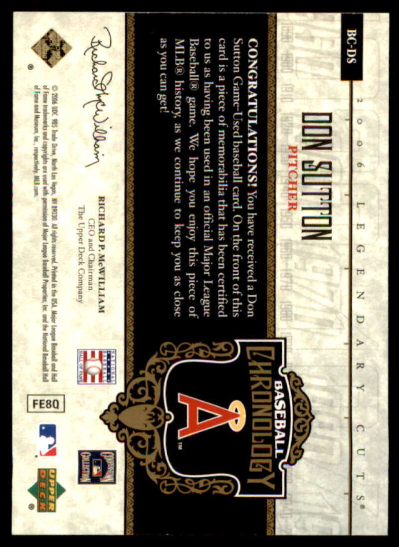 Don Sutton Jsy Card 2006 SP Legendary Cuts Baseball Chronology Materials #DS  Image 2