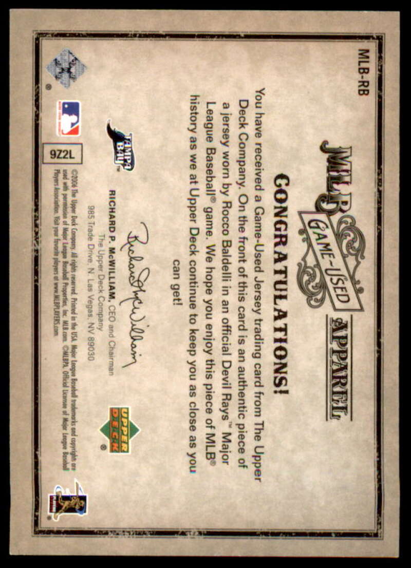 Rocco Baldelli Jsy/150 2006 Artifacts MLB Game-Used Apparel Gold Limited #RB  Image 2