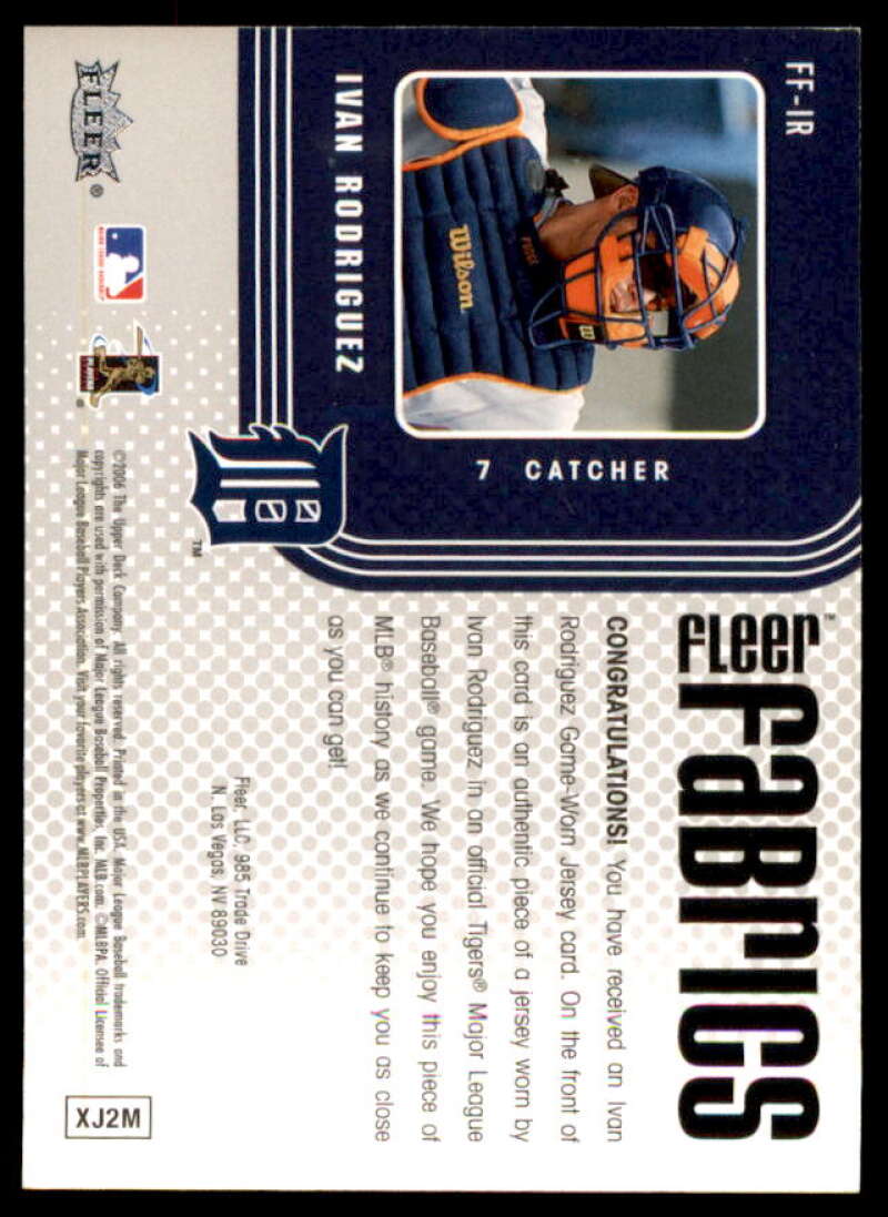 Ivan Rodriguez Jsy Card 2006 Fleer Fabrics #IR  Image 2
