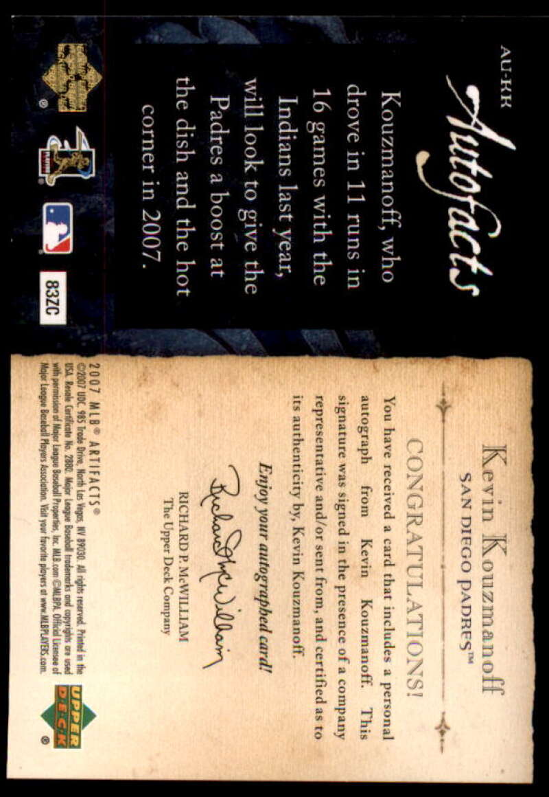 Kevin Kouzmanoff Card 2007 SPx Autofacts Preview #KK  Image 2