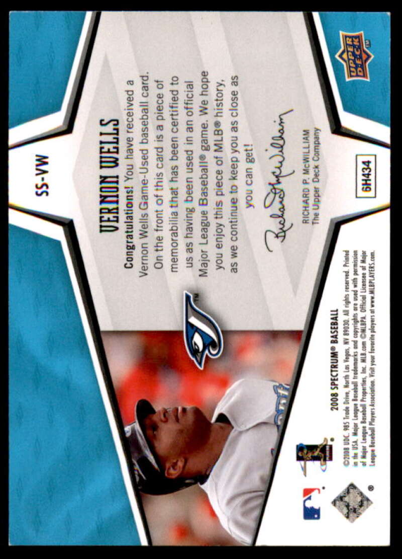 Vernon Wells Card 2008 Upper Deck Spectrum Spectrum Swatches #VW  Image 2