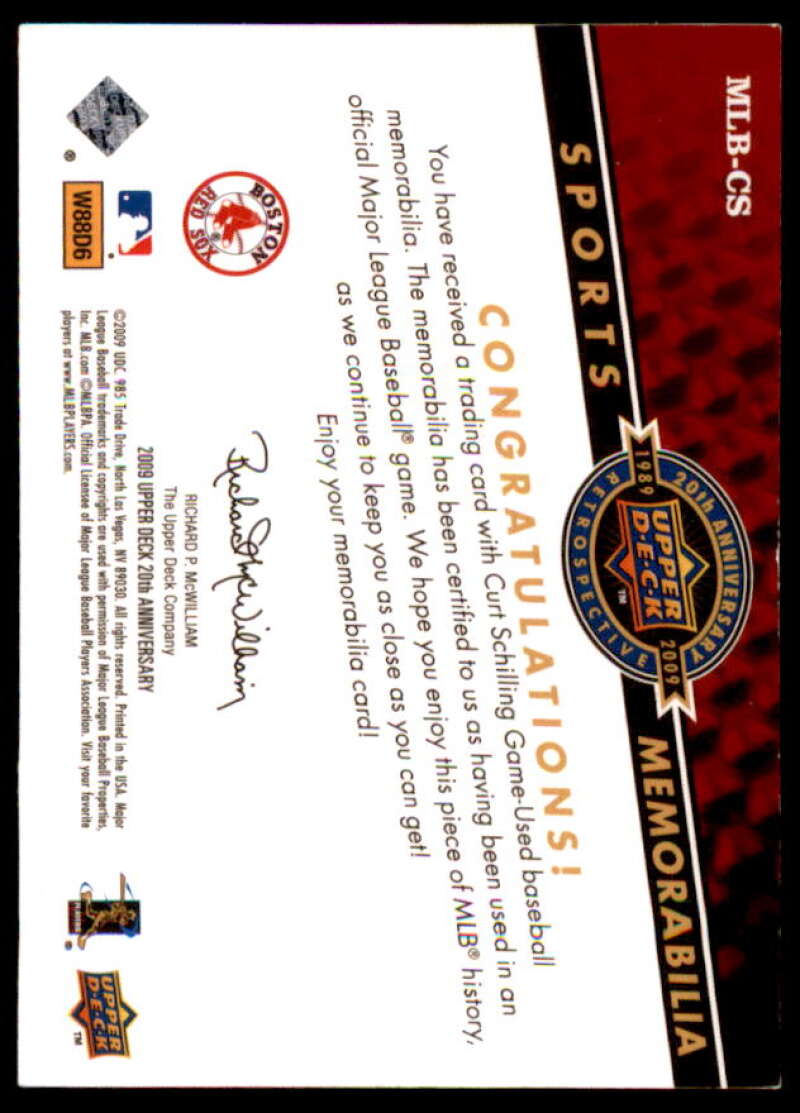 Curt Schilling Card 2009 Upper Deck 20th Anniversary Memorabilia #MLBCS  Image 2