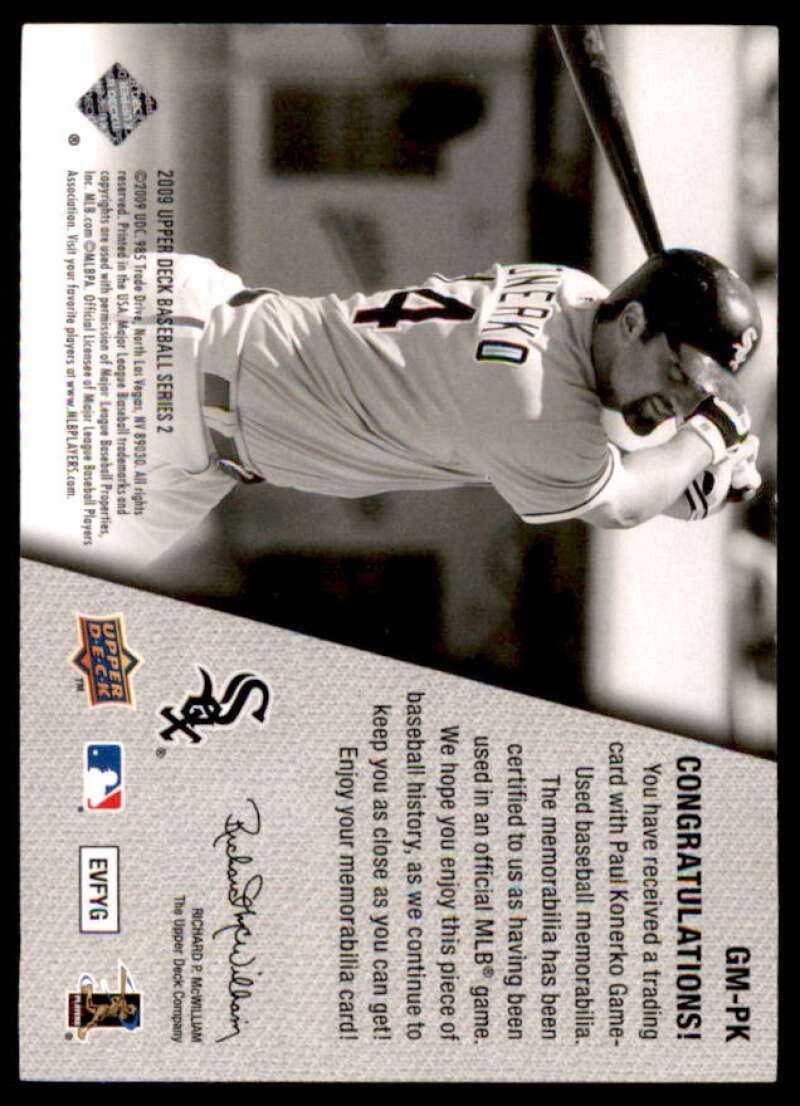 Paul Konerko Card 2009 Upper Deck UD Game Materials #GMPK  Image 2