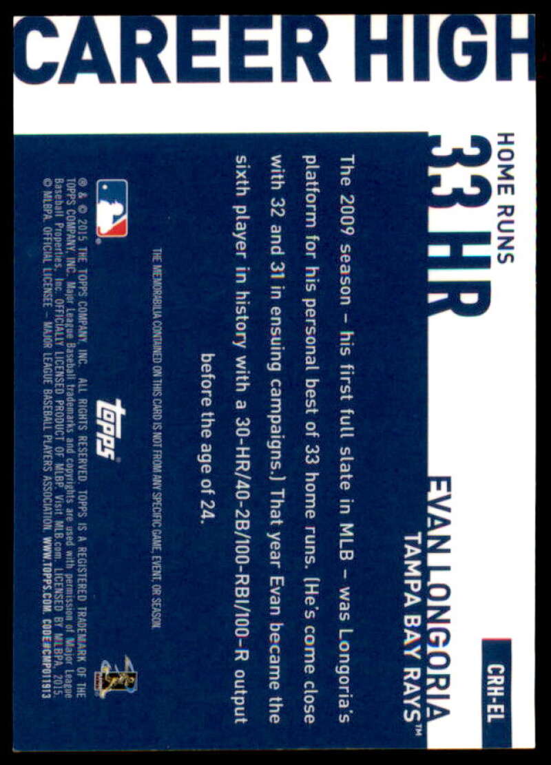 Evan Longoria Card 2015 Topps Career High Relics #CRHEL  Image 2