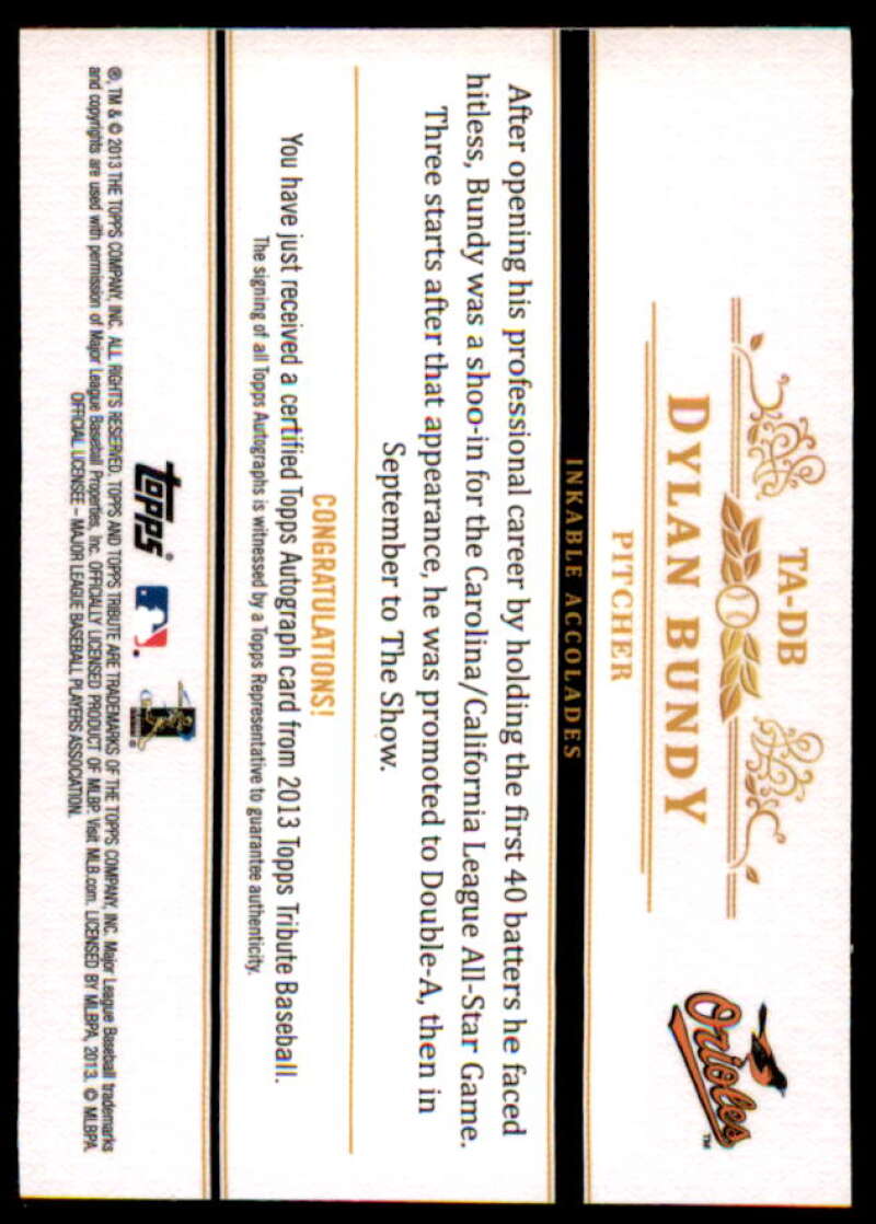 Dylan Bundy Card 2013 Topps Tribute Autographs Sepia #DB  Image 2