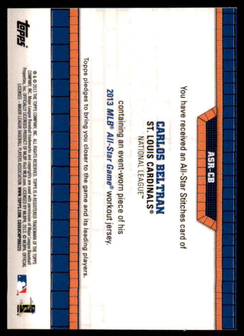 Carlos Beltran Card 2013 Topps Update All Star Stitches #CB  Image 2