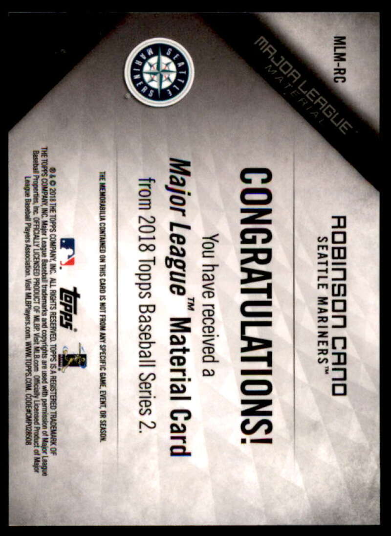 Robinson Cano S2 Card 2018 Topps Major League Materials Black #MLMRC  Image 2