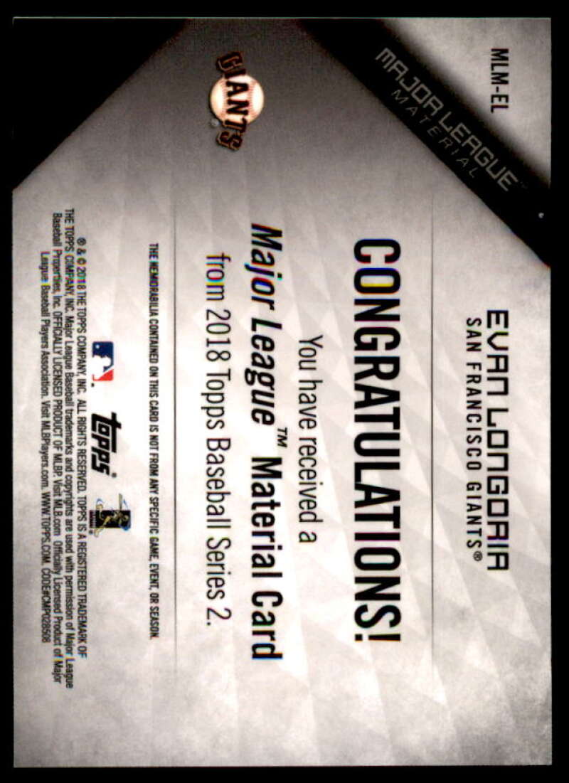 Evan Longoria S2 Card 2018 Topps Major League Materials #MLMEL  Image 2
