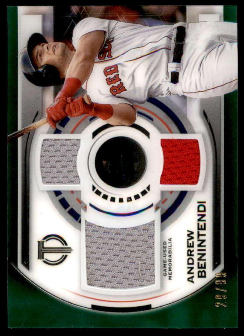 Andrew Benintendi Card 2019 Topps Tribute Triple Relics Green #TTRAB  Image 1