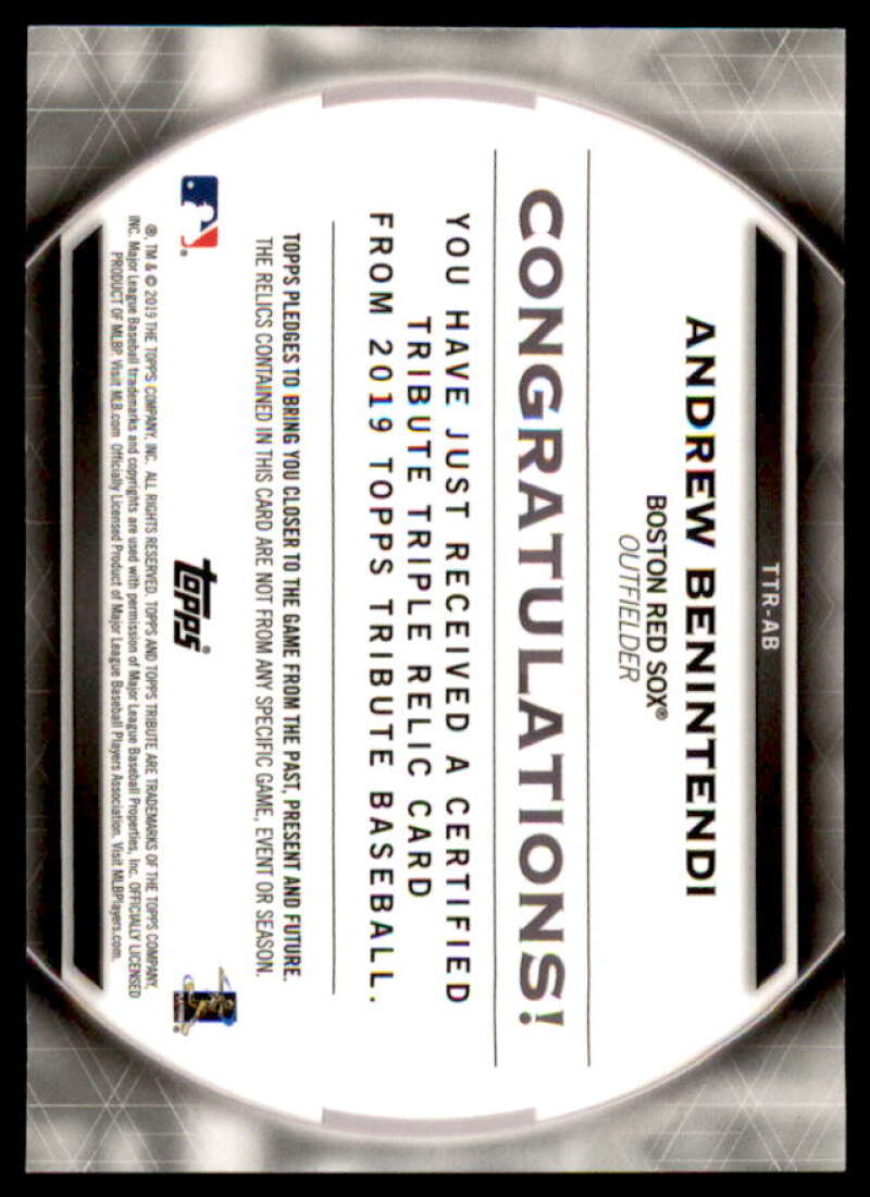Andrew Benintendi Card 2019 Topps Tribute Triple Relics Green #TTRAB  Image 2