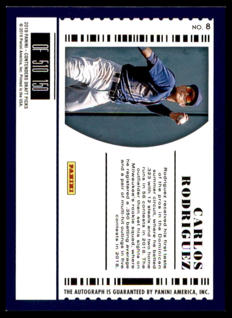 C. Rodriguez 2019 Contenders Draft Picks Prospect Ticket Autographs Prospect #8  Image 2
