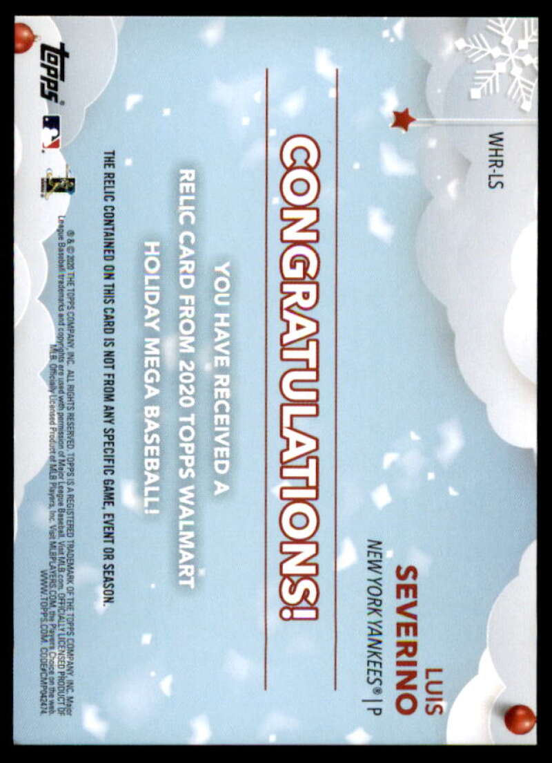 Luis Severino Card 2020 Topps Walmart Holiday Relics #WHRLS  Image 2