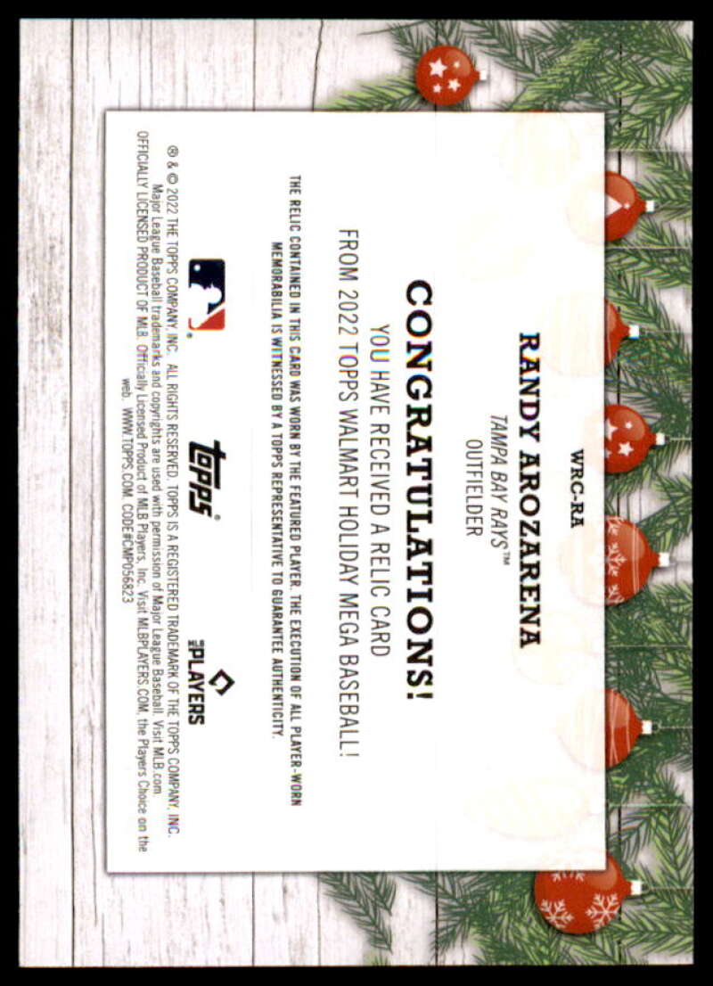 Randy Arozarena Card 2021 Topps Walmart Holiday Relics #WRCRA  Image 2