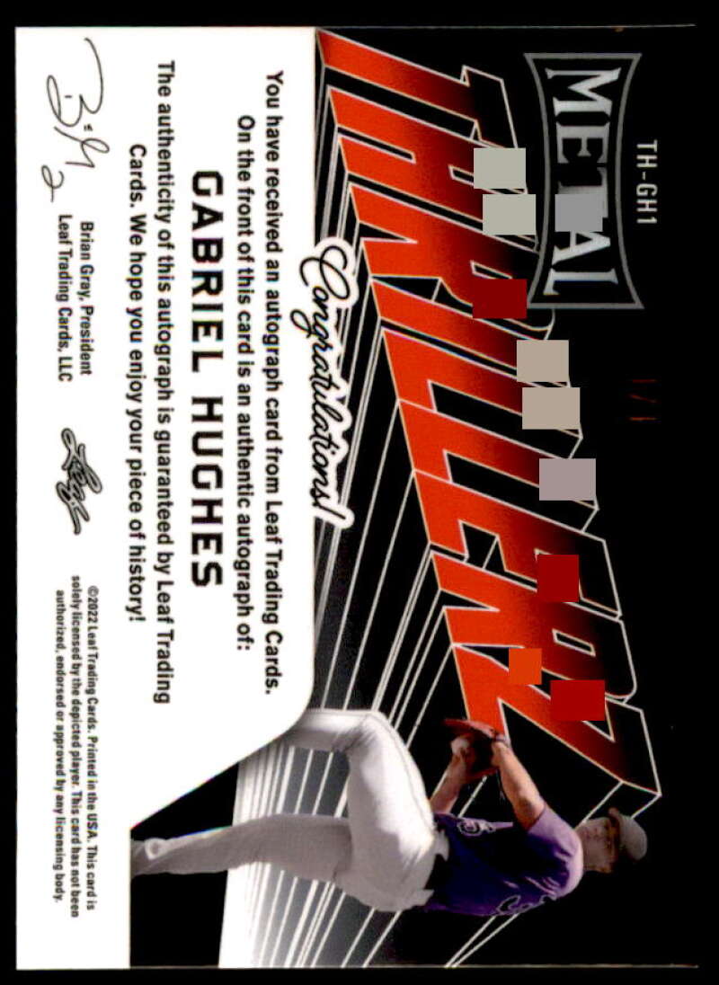 Gabriel Hughes Rookie Card 2022 Leaf Metal Thrillerz Autograph (1 of 1) #TH-GH1  Image 2