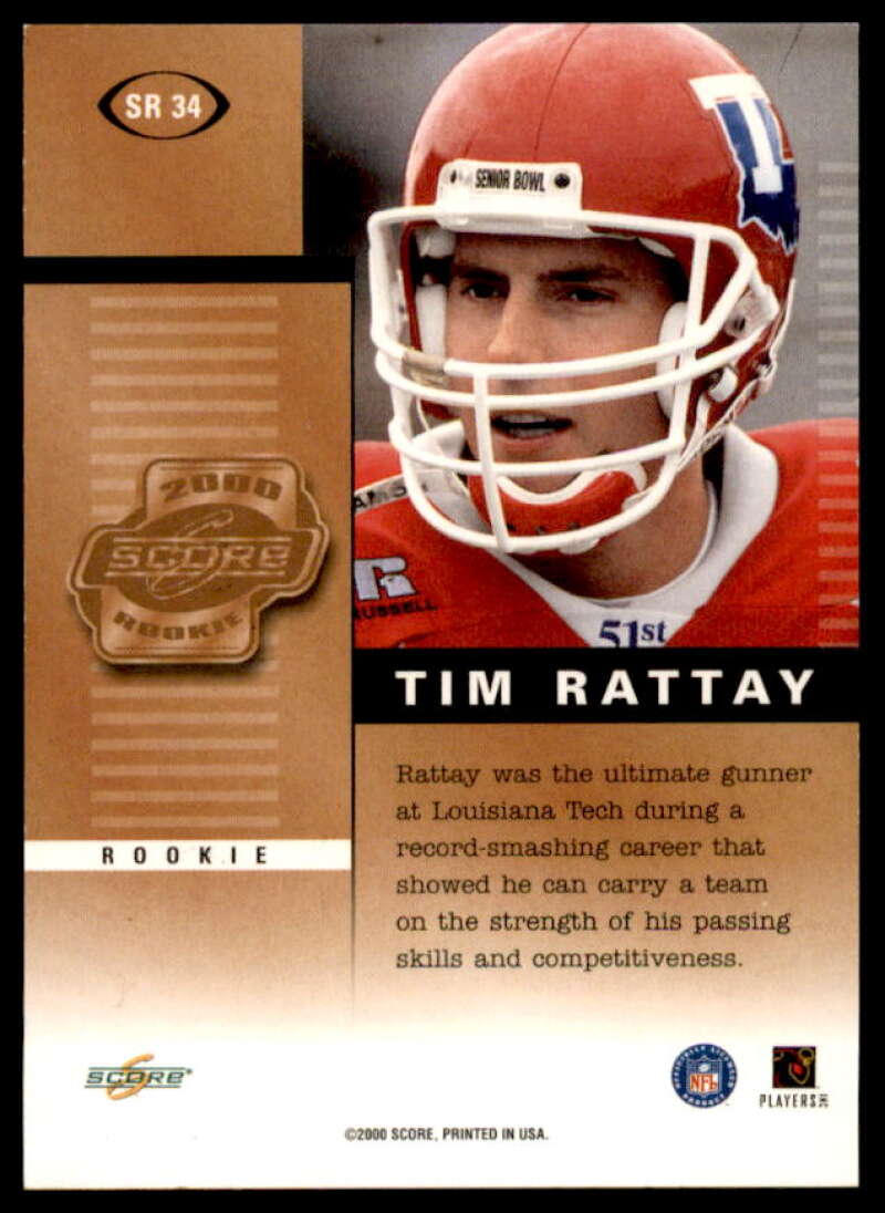 Tim Rattay Rookie Card 2000 Score Rookie Preview Autographs #SR34  Image 2