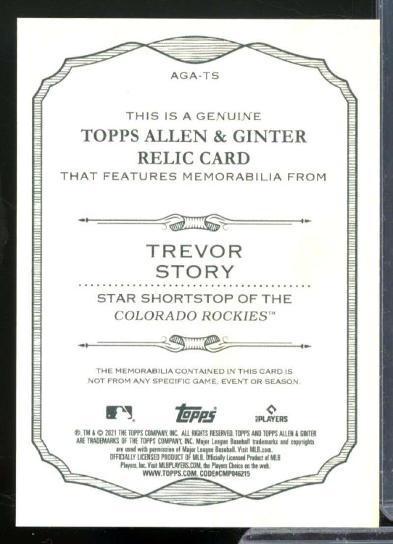 Trevor Story Card 2021 Topps Allen and Ginter Relics #AGATS  Image 2