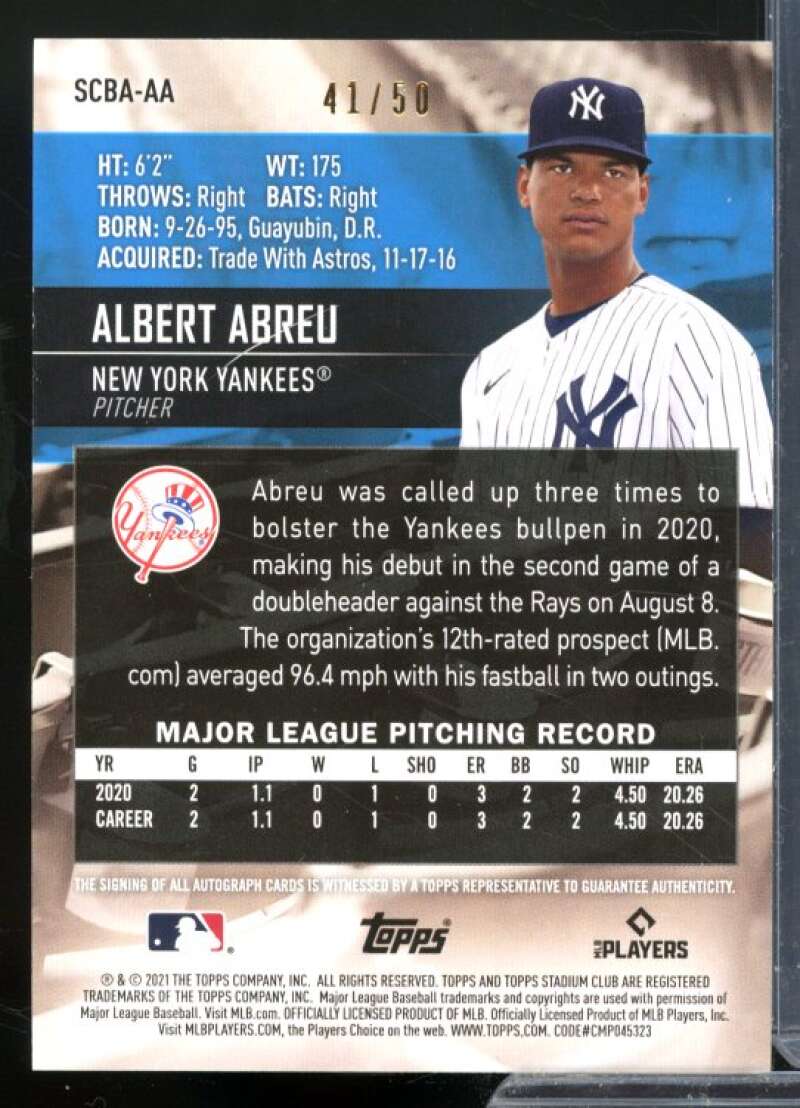 Albert Abreu Card 2021 Stadium Club Autographs Red Foil #SCBAAA  Image 2