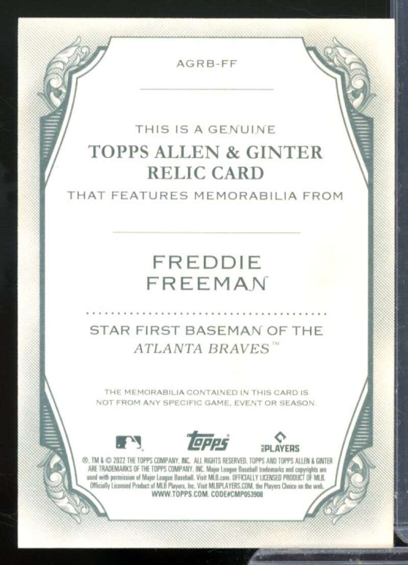 Freddie Freeman Card 2022 Topps Allen and Ginter Relics #AGRBFF  Image 2