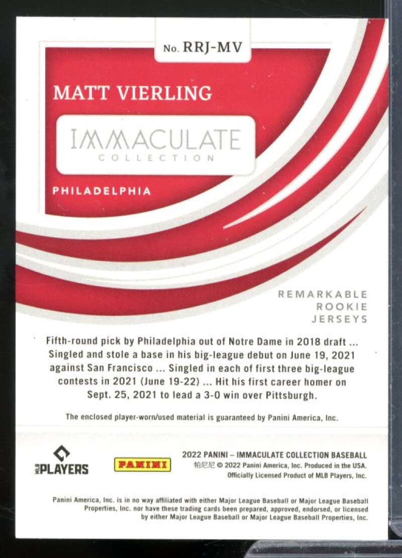 Matt Vierling Card 2022 Immaculate Collection Remarkable Rookie Jerseys Red #26  Image 2