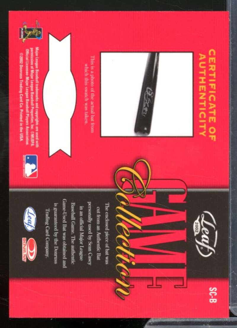 Sean Casey Bat Card 2002 Leaf Game Collection #SCB  Image 2