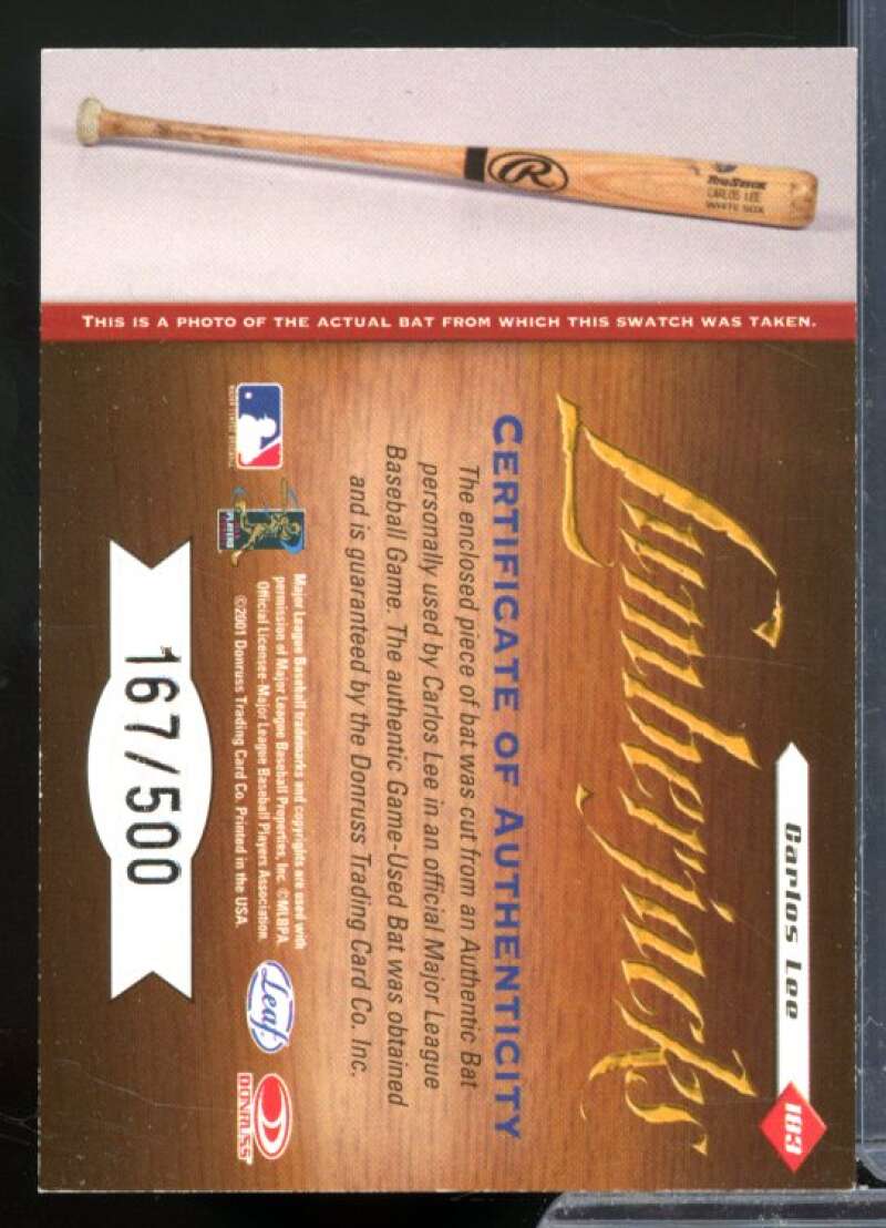 Carlos Lee LUM Card 2001 Leaf Limited #183  Image 2