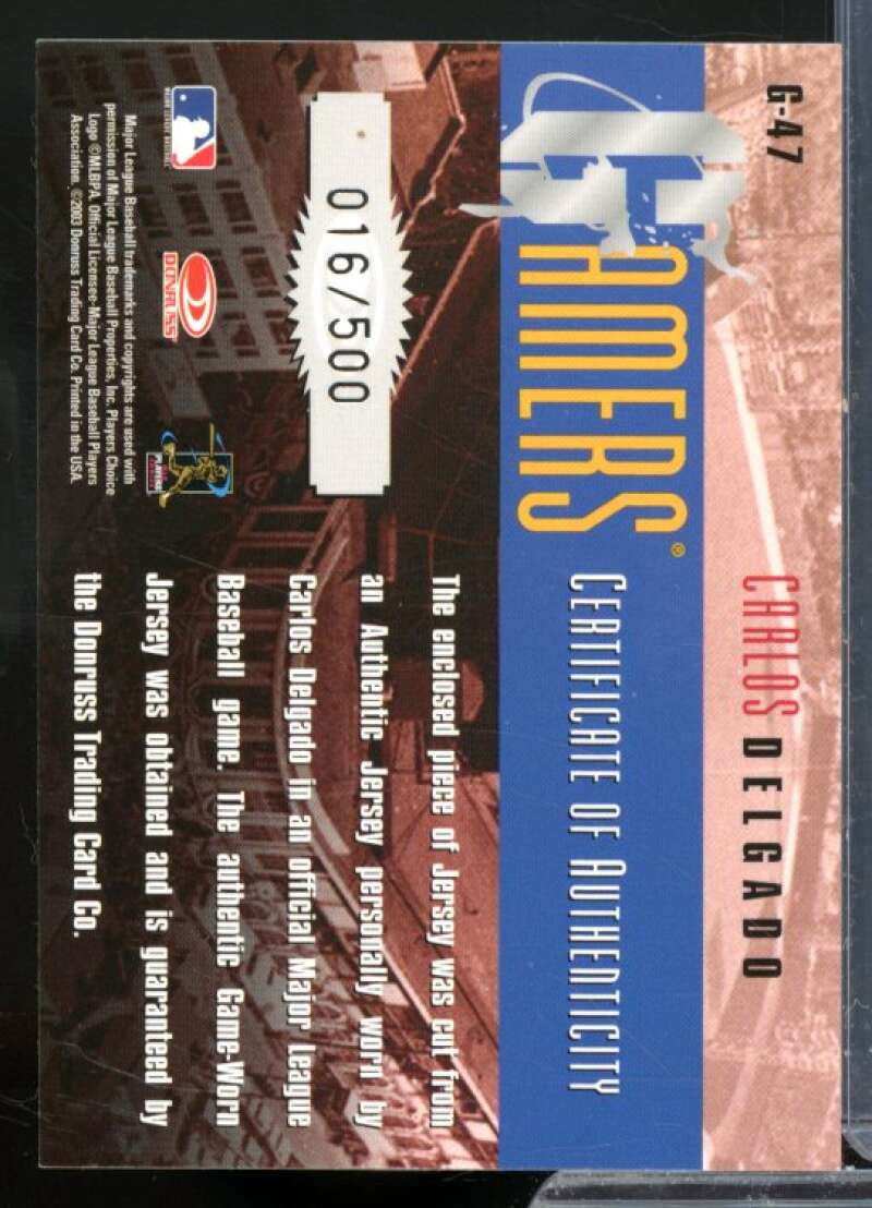 Carlos Delgado Card 2003 Donruss Gamers #47  Image 2