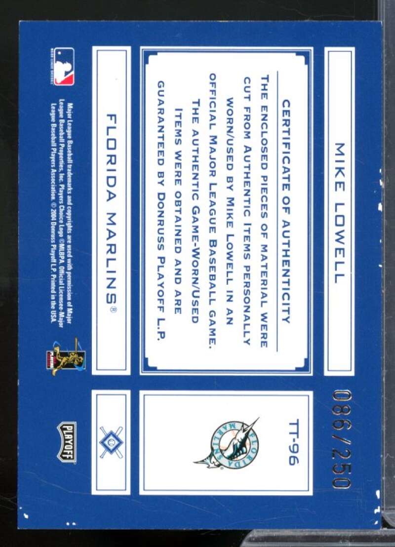 Lowell Bat-Jsy 2004 Absolute Memorabilia Tools of the Trade Material Combo #TT96  Image 2