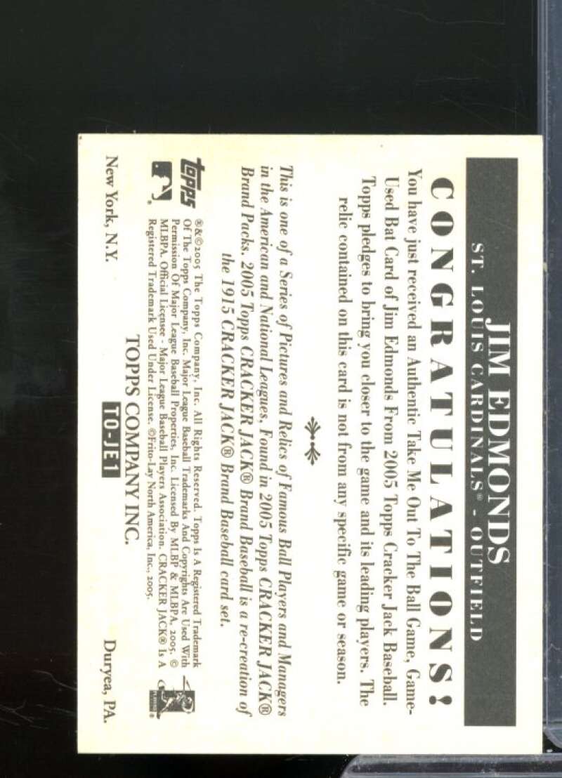 Jim Edmonds Bat 2005 Cracker Jack Take Me Out to the Ballgame Mini Relics #JE1  Image 2