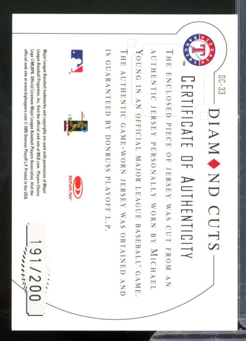 Michael Young Card 2005 Diamond Kings Diamond Cuts Jersey #DC33  Image 2