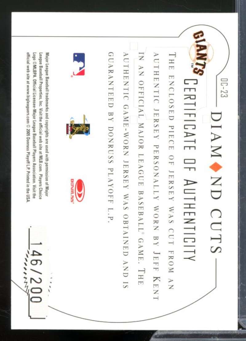 Jeff Kent Card 2005 Diamond Kings Diamond Cuts Jersey #DC23  Image 2