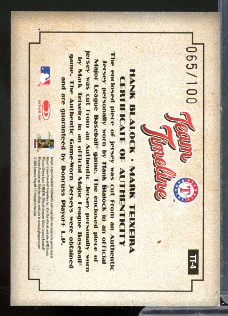 Hank Blalock/Mark Teixeira 2005 Diamond Kings Team Timeline Materials Jsy #TT4  Image 2