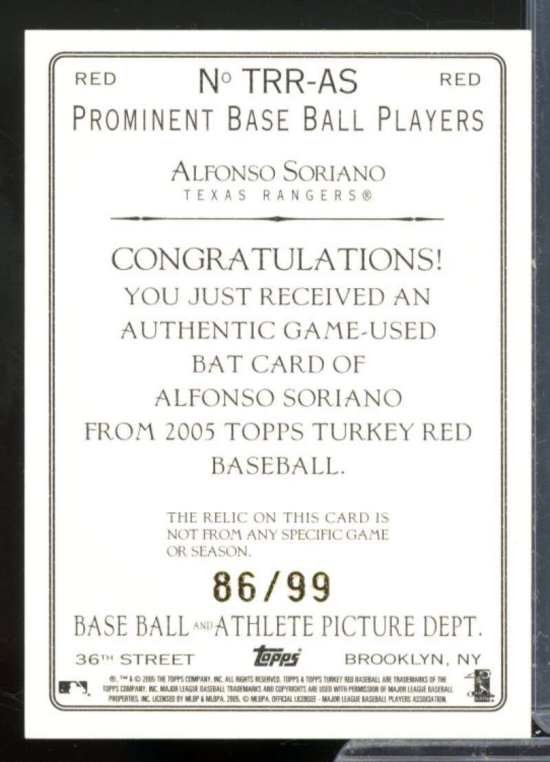 Alfonso Soriano Bat Card 2005 Topps Turkey Red Relics Red #AS  Image 2