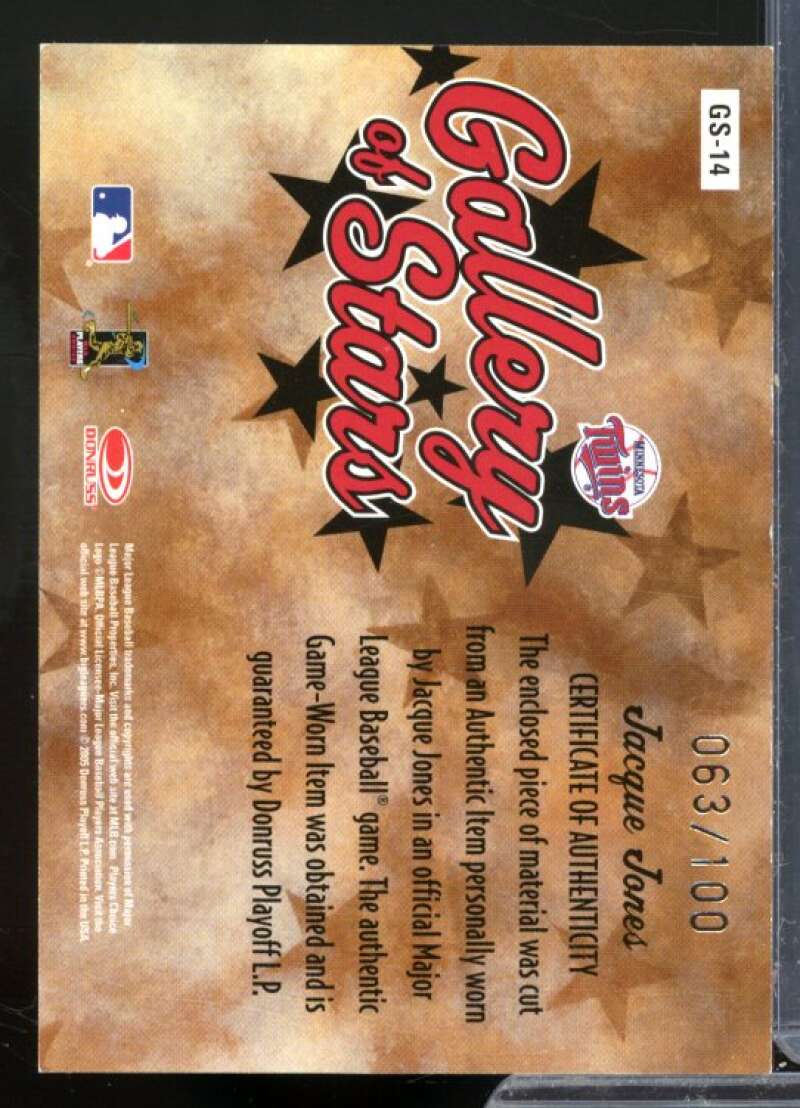 Jacque Jones Card 2005 Diamond Kings Gallery of Stars Jersey #GS14  Image 2