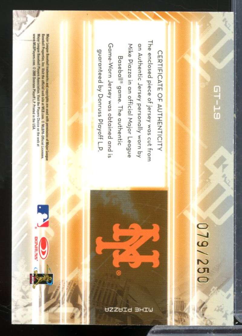Mike Piazza Card 2005 Leaf Certified Materials Gold Team Jersey Number #19  Image 2