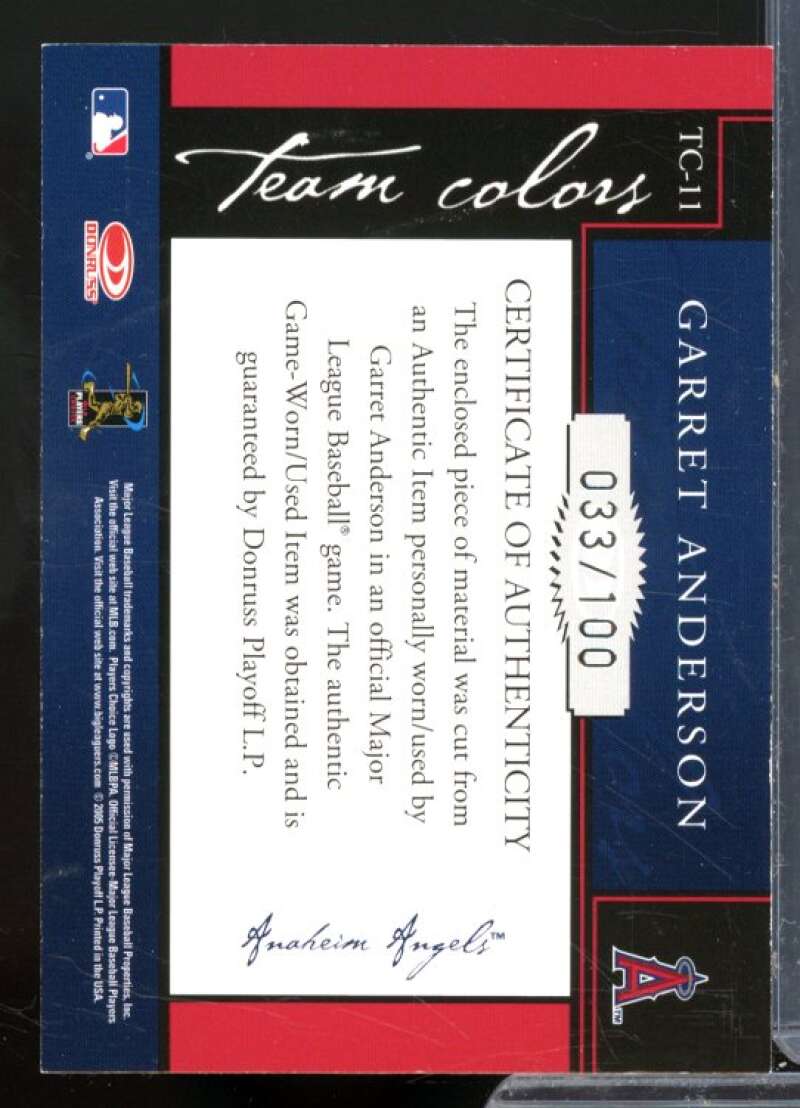 Garret Anderson Card 2005 Donruss Classics Team Colors Bat #11  Image 2