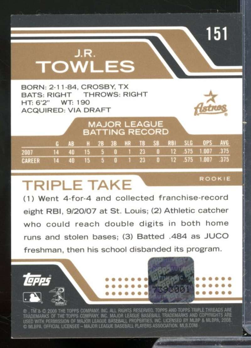 J.R. Towles Jsy AU Rookie Card 2008 Topps Triple Threads Gold #151a  Image 2