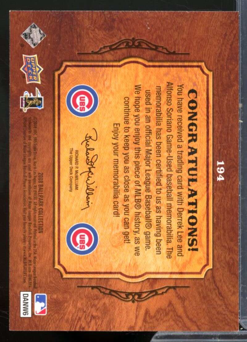 Derrek Lee/Alfonso Soriano Card 2008 Upper Deck Ballpark Collection #194  Image 2