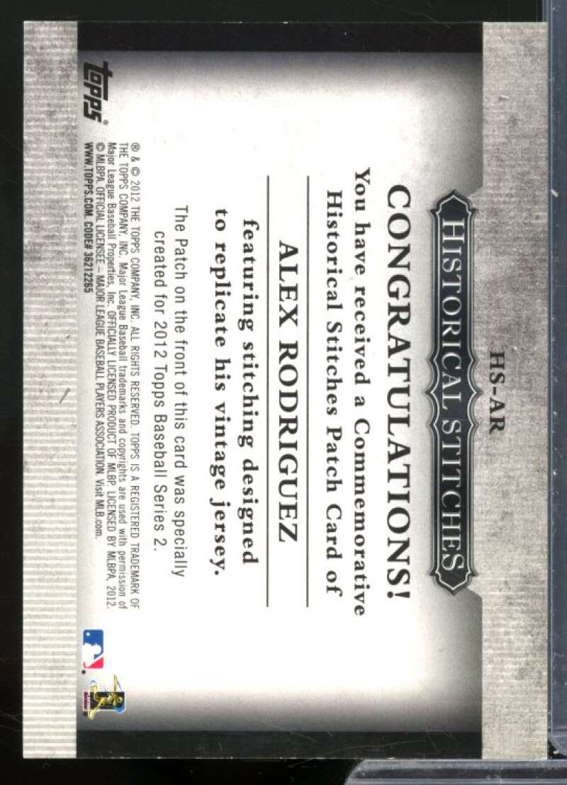 Alex Rodriguez S2 Card 2012 Topps Historical Stitches #AR  Image 2