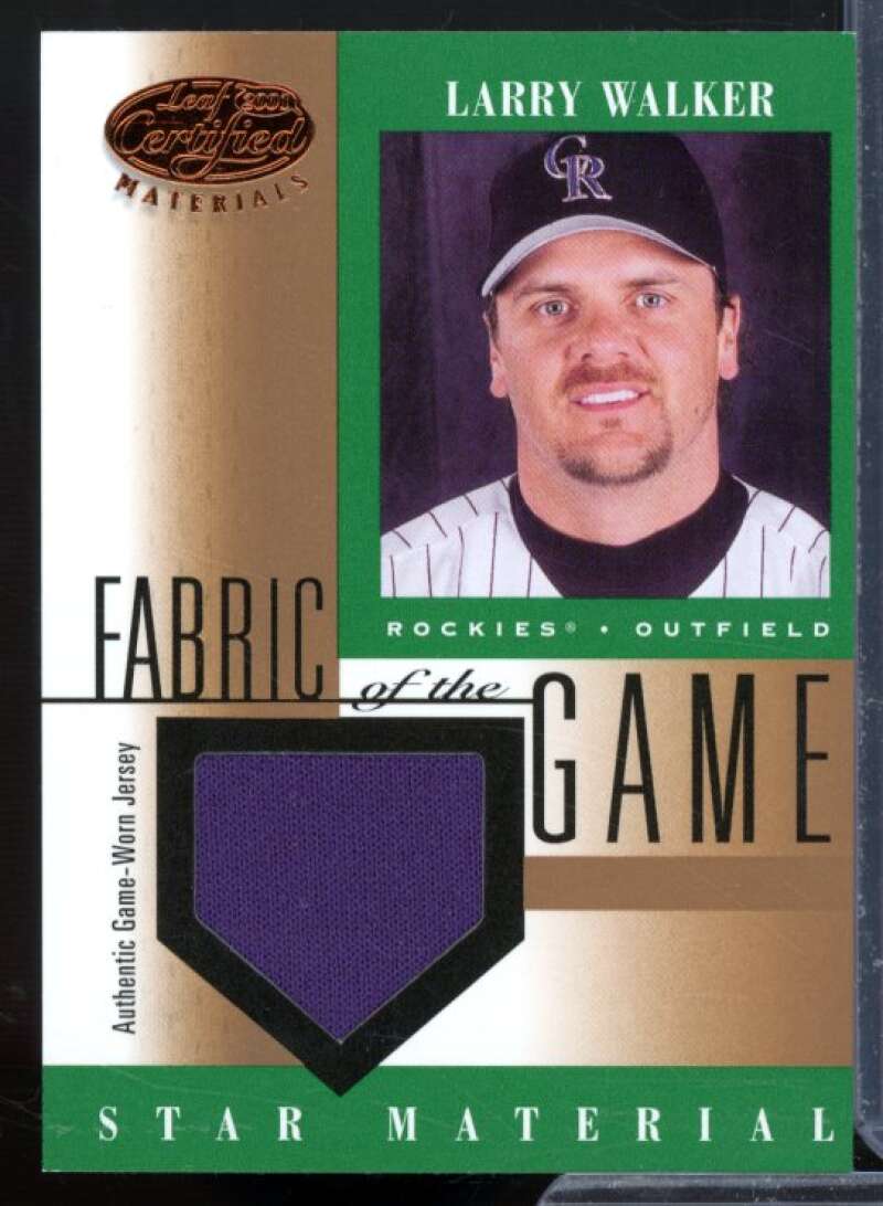 Larry Walker Card 2001 Leaf Certified Materials Fabric of the Game #83BA  Image 1