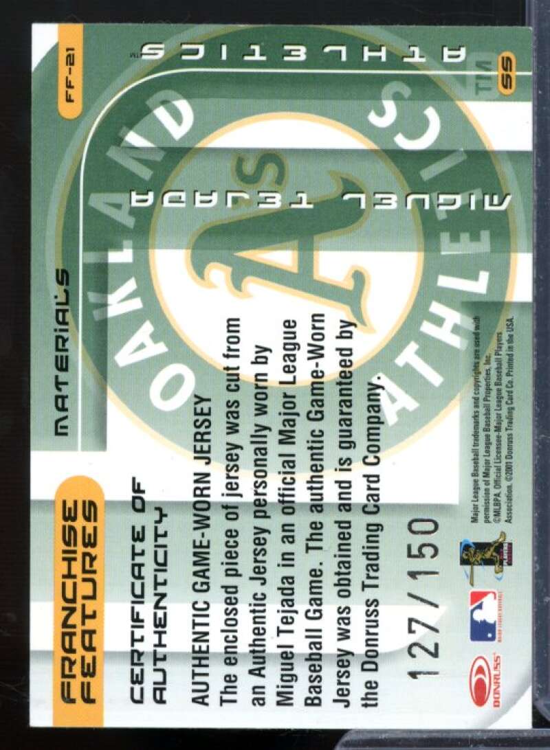 Miguel Tejada 2002 Donruss Best of Fan Club Franchise Features Materials #FF21  Image 2