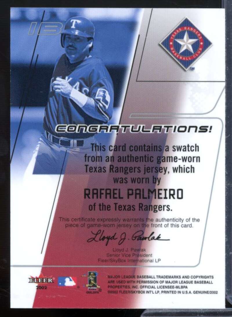 Rafael Palmeiro Card 2002 Fleer Genuine Names of the Game Memorabilia #14  Image 2
